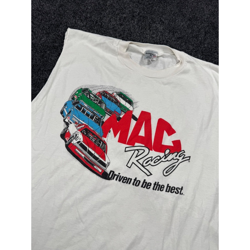 VTG Swingster MAC Racing NASCAR T Shirt Men's XL White Sleeveless Made USA